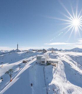 View of the snow-covered Kronplatz